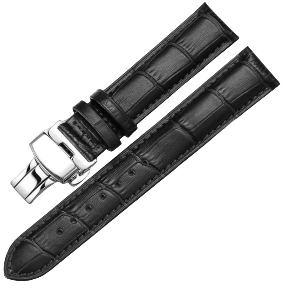 CHRONOLUXO Genuine Leather Straps Set 20mm Black